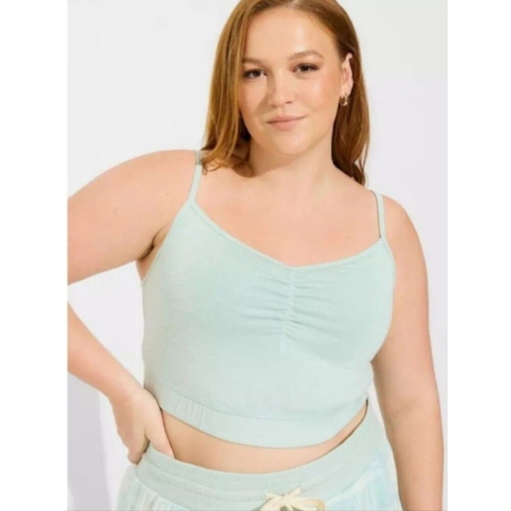 Torrid 1 Sleep Lounge Ruched Cropped Cami Seafoam CX-3899